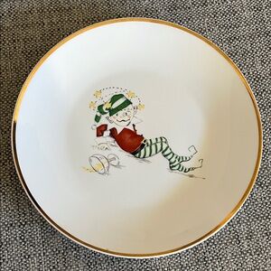 Restoration Hardware Elf naughty elf Plate with Gold and Green Accents 7.75”